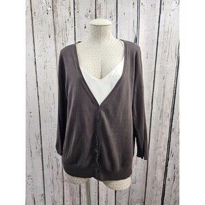 LM Women's L Weekend Max Mara Brown Silk Linen Sheer Oversize Cardigan Sweater